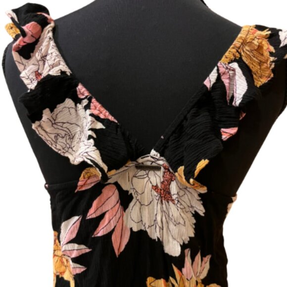 Billabong Girls Black Crinkled Floral Patterned Sleeveless Maxi Sundress - Picture 6 of 6